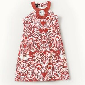 INC International Concepts Paisley Print & Beaded Sleeveless Red Dress Size 10